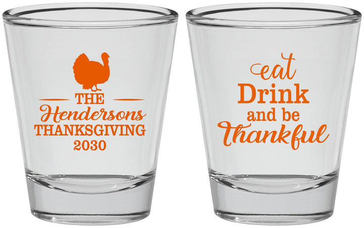 Personalized Thanksgiving Shot Glasses - Eat Drink Thankful | 260036