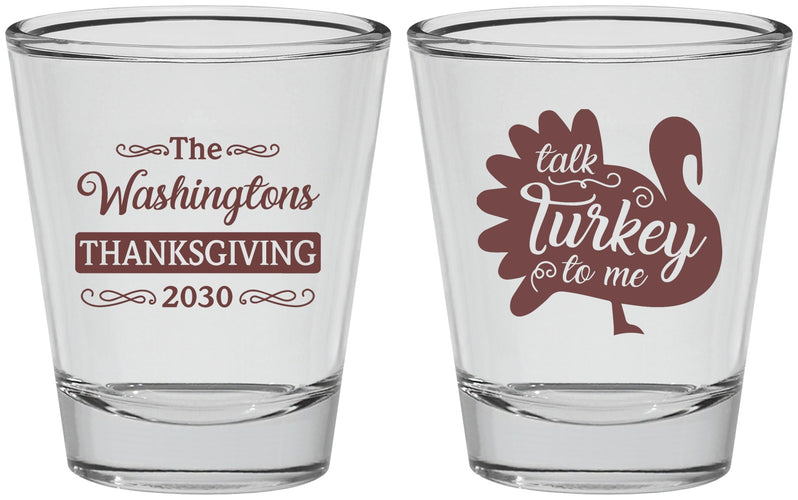 Personalized Thanksgiving Shot Glasses - Talk Turkey To Me | 260046