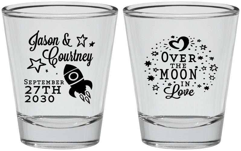 Personalized Wedding Shot Glasses - Over The Moon In Love | 267