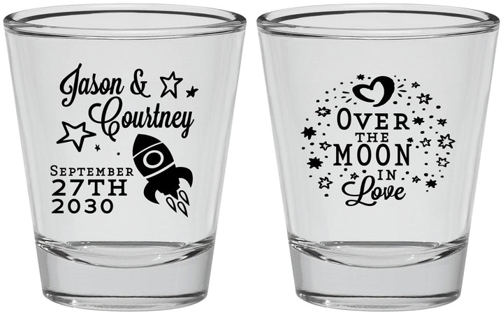 Personalized Wedding Shot Glasses - Over The Moon In Love | 267