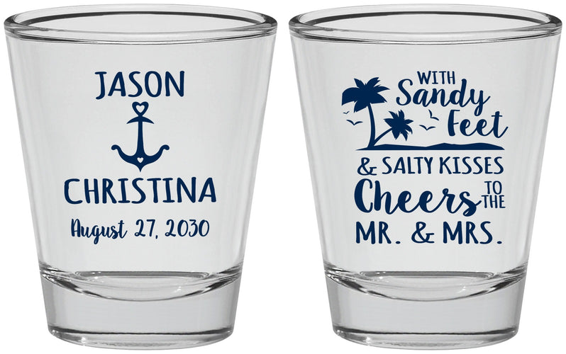 Personalized Wedding Shot Glasses - Sandy Feet Salty Kisses | 290