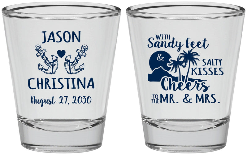Personalized Wedding Shot Glasses - Sandy Feet Salty Kisses | 291