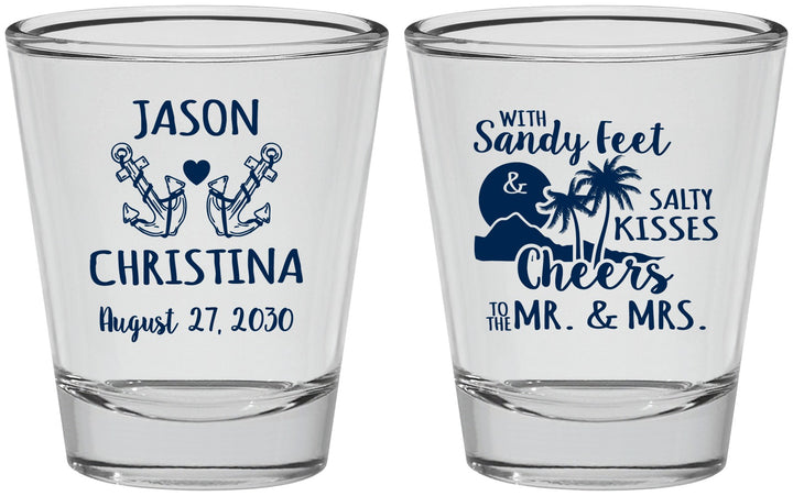 Personalized Wedding Shot Glasses - Sandy Feet Salty Kisses | 291
