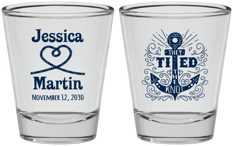Personalized Wedding Shot Glasses - They Tied The Knot Nautical | 293
