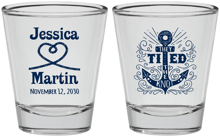Personalized Wedding Shot Glasses - They Tied The Knot Nautical | 293
