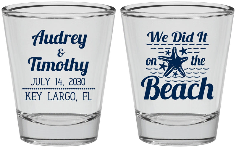 Personalized Wedding Shot Glasses - We Did It On The Beach | 294