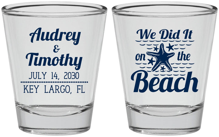 Personalized Wedding Shot Glasses - We Did It On The Beach | 294