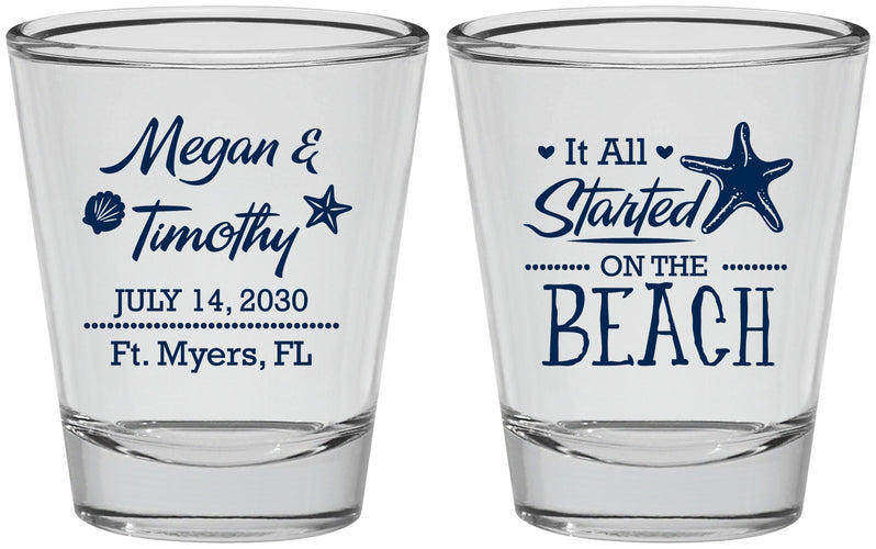 Personalized Wedding Shot Glasses - Started On The Beach | 295