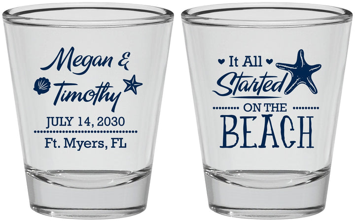 Personalized Wedding Shot Glasses - Started On The Beach | 295