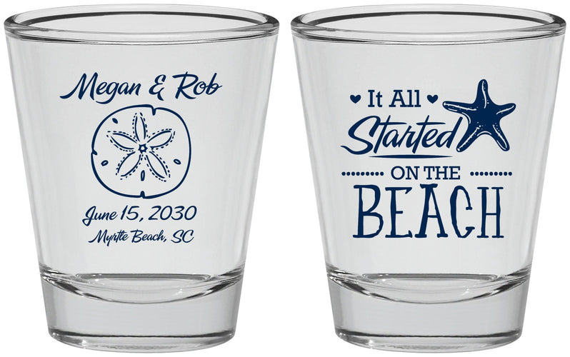 Personalized Wedding Shot Glasses - Started On The Beach | 298
