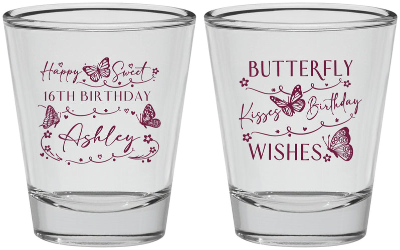 Personalized 16th Birthday Shot Glasses - Butterfly Wishes | 300001
