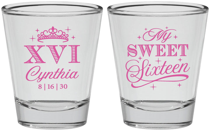 Personalized 16th Birthday Shot Glasses - Tiara | 300003