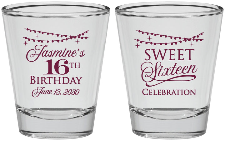 Personalized 16th Birthday Shot Glasses - String Lights | 300009