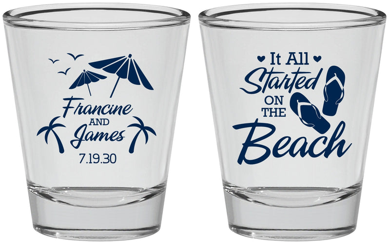 Personalized Wedding Shot Glasses - Started On The Beach | 310
