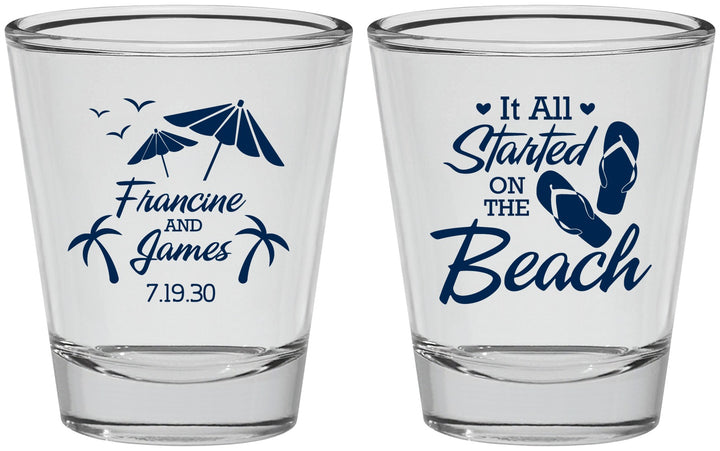 Personalized Wedding Shot Glasses - Started On The Beach | 310