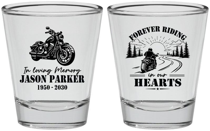Personalized Memorial Shot Glasses - Riding In Our Hearts | 310014