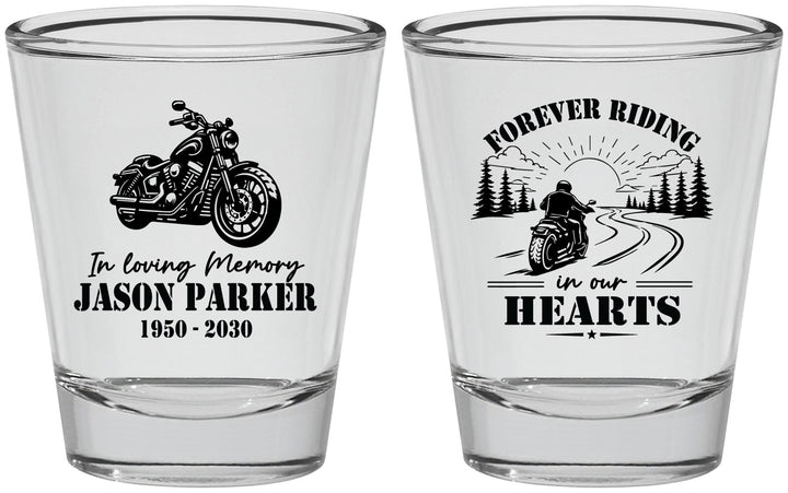 Personalized Memorial Shot Glasses - Riding In Our Hearts | 310014