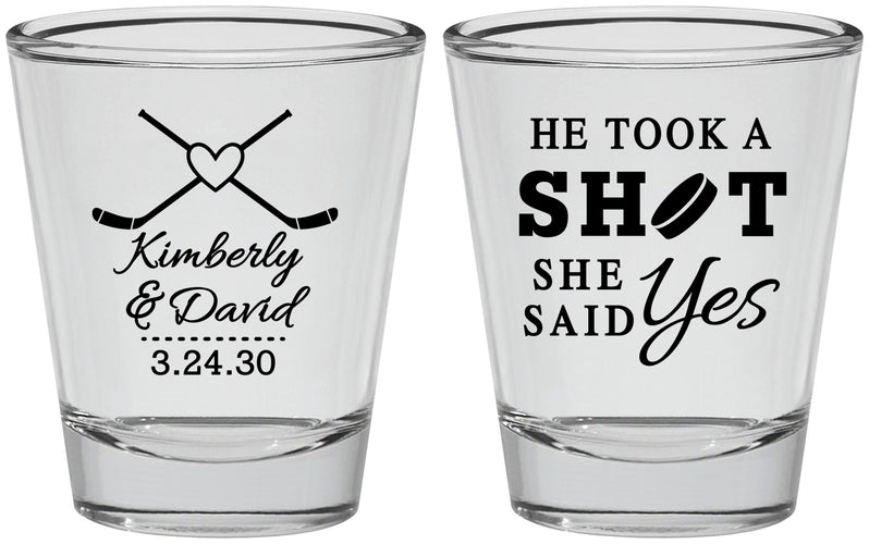 Personalized Wedding Shot Glasses - Took A Shot Hockey | 323