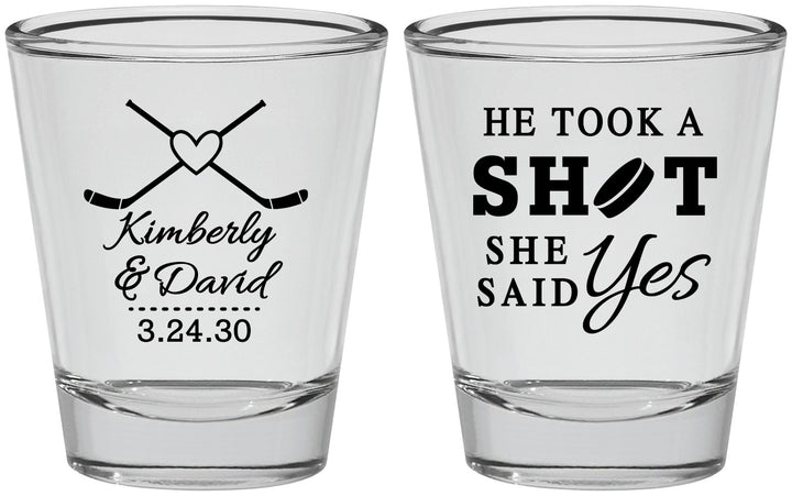 Personalized Wedding Shot Glasses - Took A Shot Hockey | 323