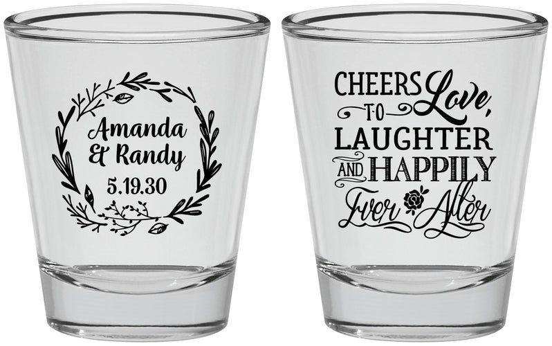 Personalized Wedding Shot Glasses - Love Laughter Happily | 326