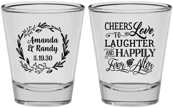 Personalized Wedding Shot Glasses - Love Laughter Happily | 326