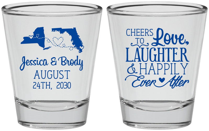Personalized Wedding Shot Glasses - Love Laughter Happily | 329