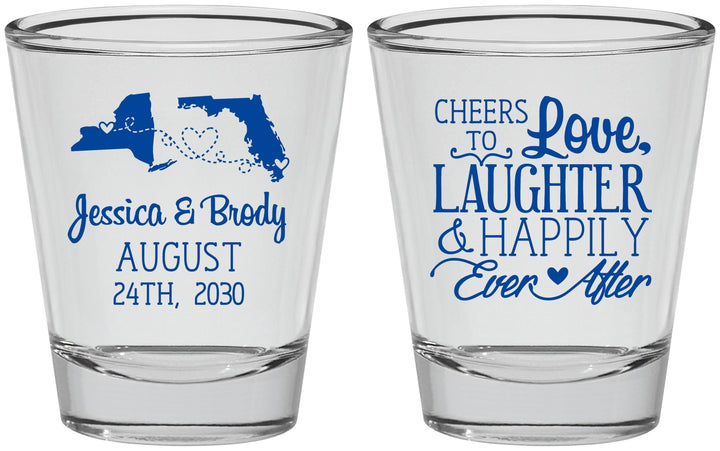 Personalized Wedding Shot Glasses - Love Laughter Happily | 329