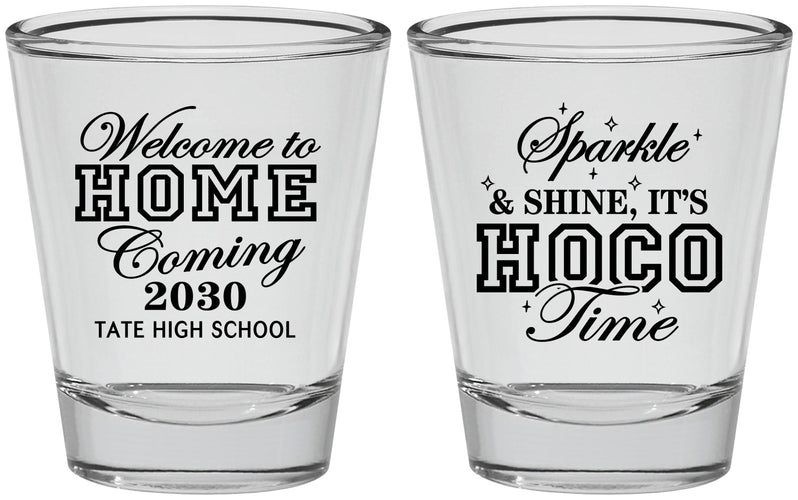 Personalized Homecoming Shot Glasses - Sparkle Shine Hoco Time | 330017