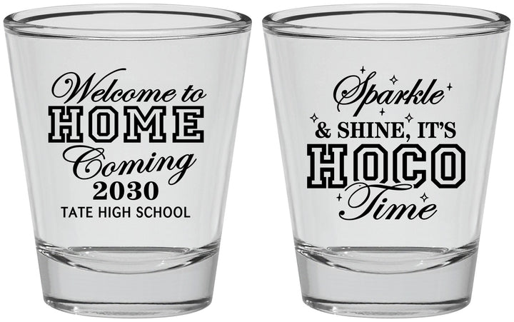 Personalized Homecoming Shot Glasses - Sparkle Shine Hoco Time | 330017