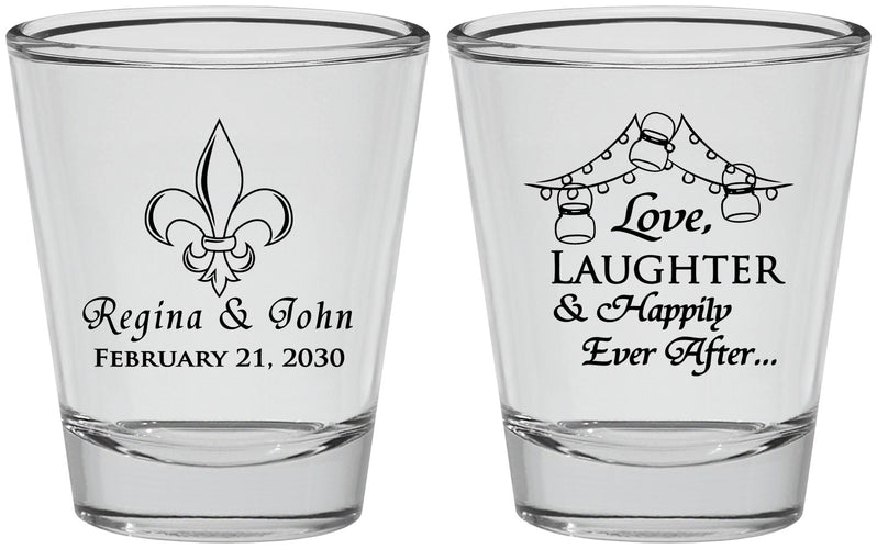 Personalized Wedding Shot Glasses - Love Laughter Happily | 338