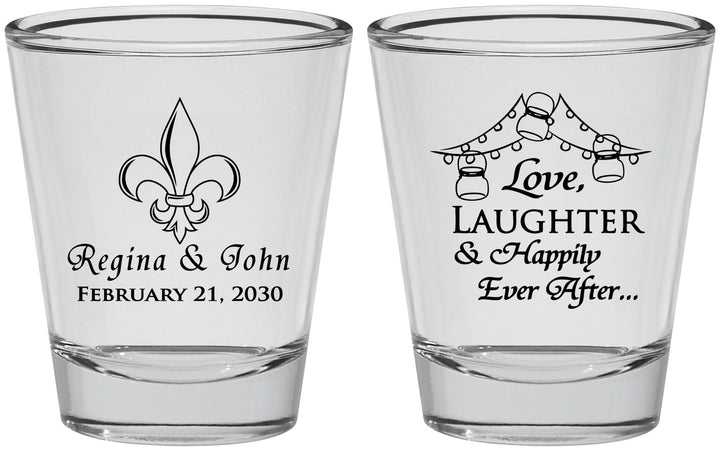 Personalized Wedding Shot Glasses - Love Laughter Happily | 338