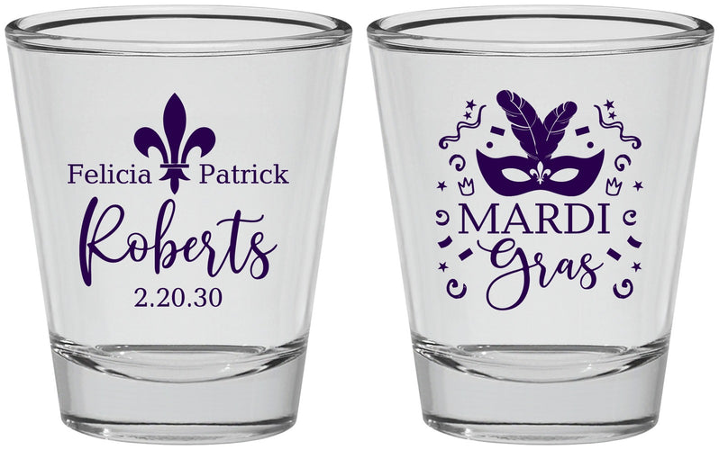 Personalized Wedding Shot Glasses - Mardi Gras | 339