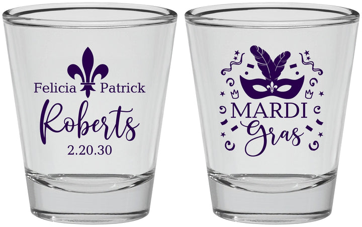 Personalized Wedding Shot Glasses - Mardi Gras | 339