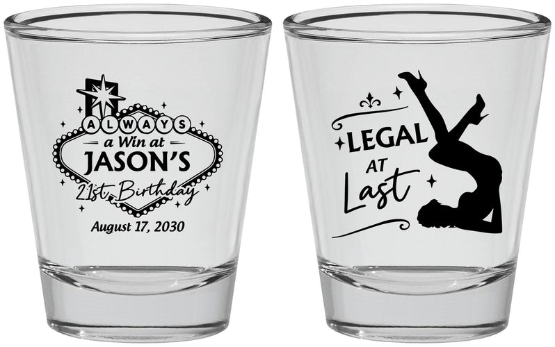 Personalized 21st Birthday Shot Glasses - Legal At Last Vegas | 340002