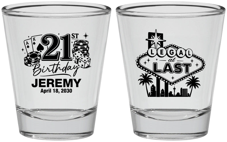 Personalized 21st Birthday Shot Glasses - Legal At Last Vegas | 340003