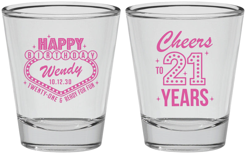 Personalized 21st Birthday Shot Glasses - Vegas | 340007