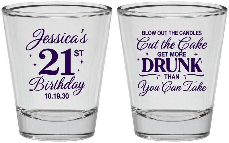 Personalized 21st Birthday Shot Glasses - Candles Cake Drunk | 340010