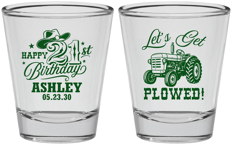 Personalized 21st Birthday Shot Glasses - Lets Get Plowed | 340012
