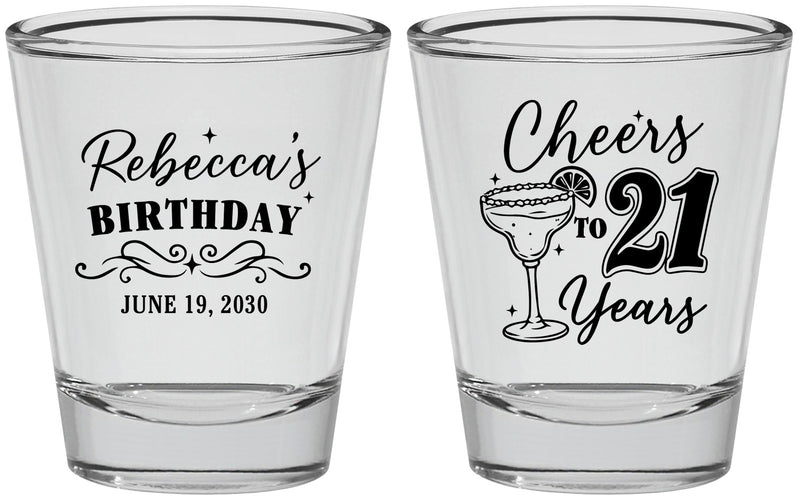 Personalized 21st Birthday Shot Glasses - Cheers To Twenty One Years | 340019