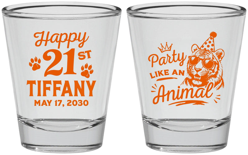Personalized 21st Birthday Shot Glasses - Party Like An Animal Tiger | 340020
