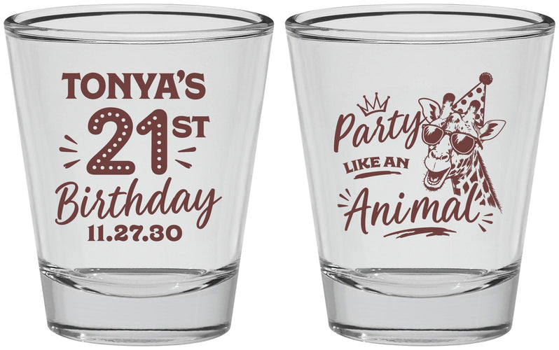 Personalized 21st Birthday Shot Glasses - Party Like An Animal Giraffe | 340022