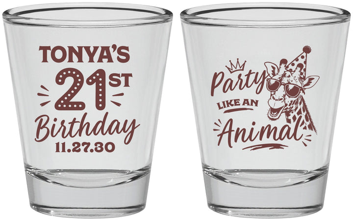Personalized 21st Birthday Shot Glasses - Party Like An Animal Giraffe | 340022