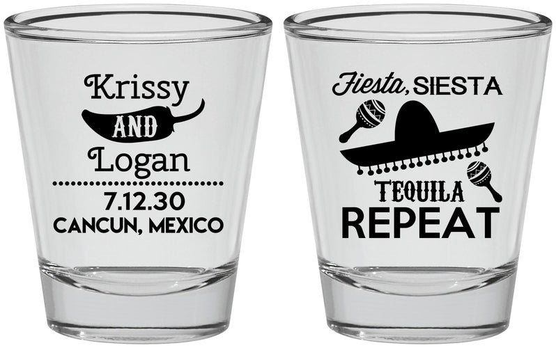 Personalized Wedding Shot Glasses - Fiesta Siesta Tequila Repeat | 344
