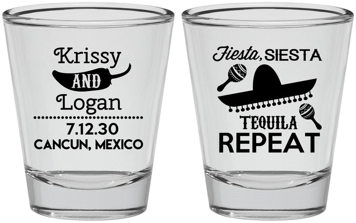 Personalized Wedding Shot Glasses - Fiesta Siesta Tequila Repeat | 344