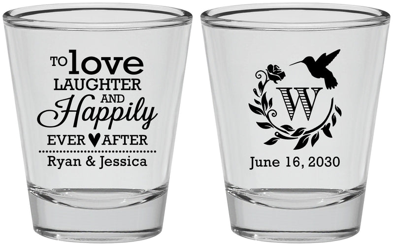 Personalized Wedding Shot Glasses - Love Laughter Happily | 345