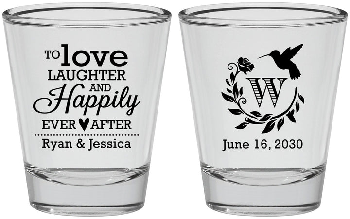 Personalized Wedding Shot Glasses - Love Laughter Happily | 345