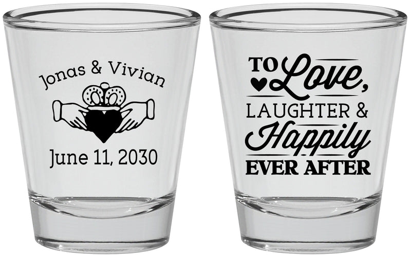 Personalized Wedding Shot Glasses - Love Laughter Happily | 346