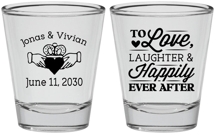 Personalized Wedding Shot Glasses - Love Laughter Happily | 346