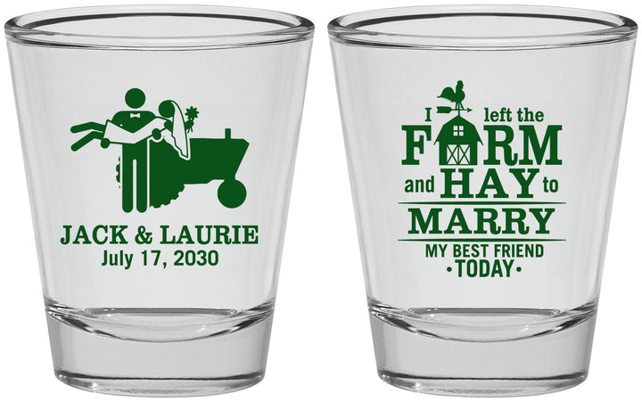 Personalized Wedding Shot Glasses - Left The Farm Tractor | 347