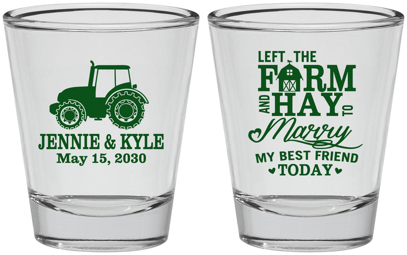 Personalized Wedding Shot Glasses - Left The Farm Tractor | 351